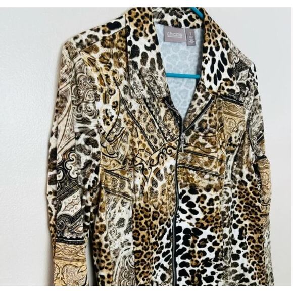 Chico’s animal print leopard cotton zipper shirt size 1 - Picture 3 of 9